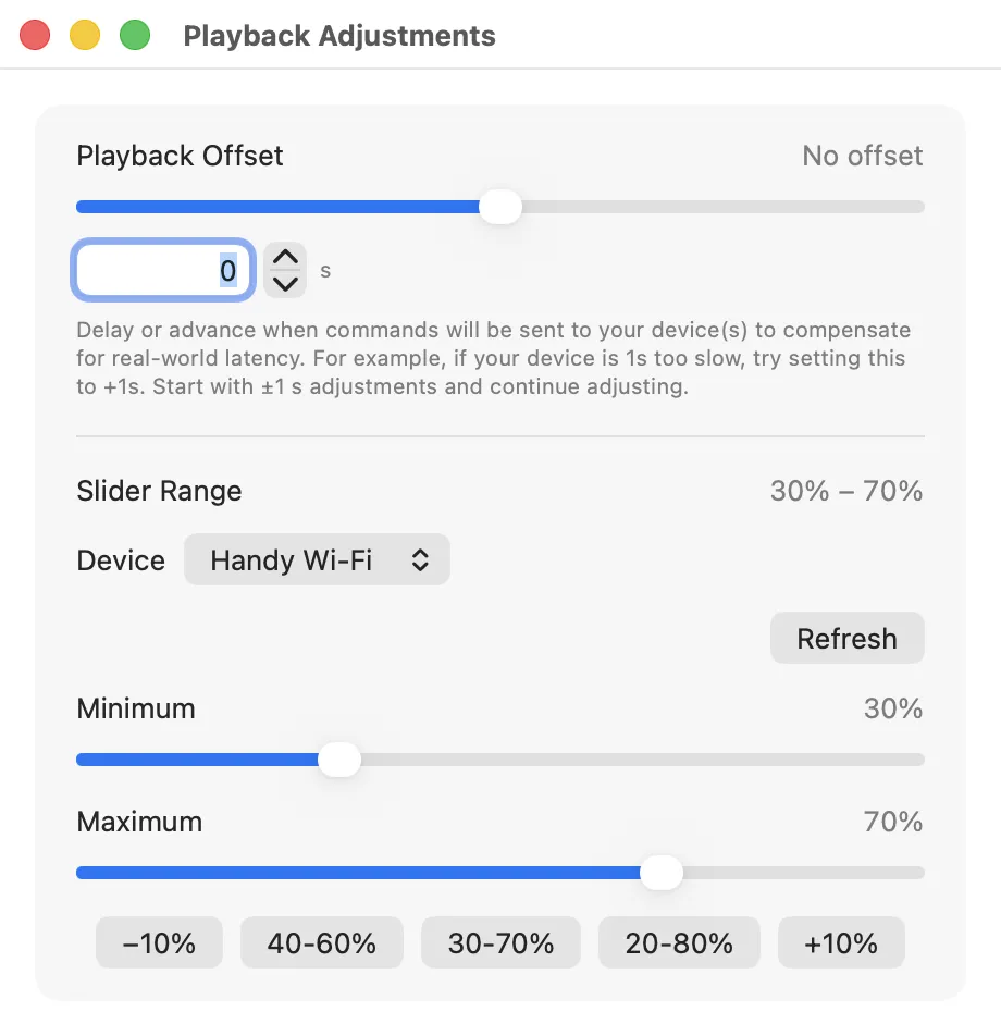 Playback adjustments panel
